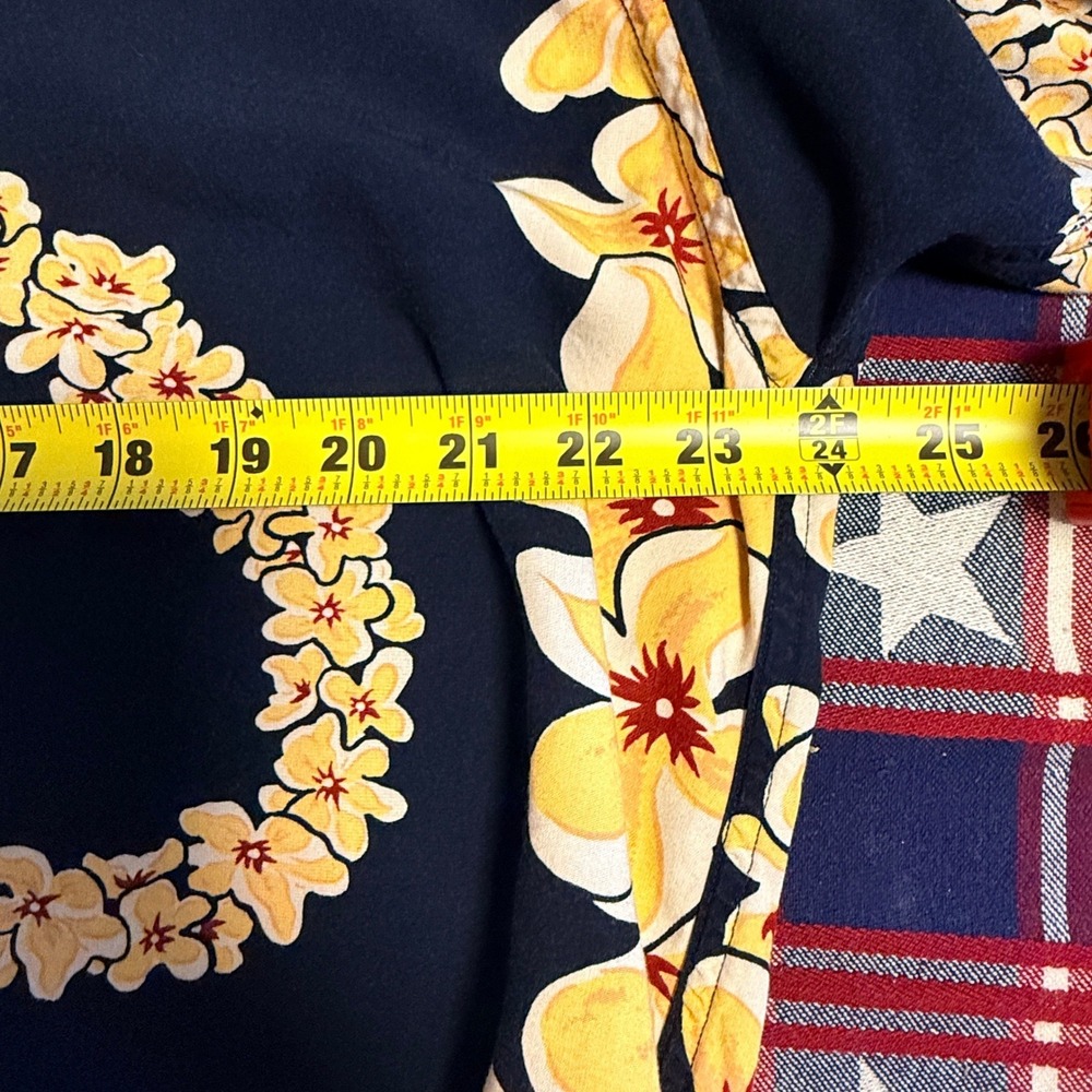 Tommy Hilfiger Vintage Mens Hawaiian Lei Hula‎ Girl Aloha Shirt, Navy Yellow, XL - Picture 12 of 13